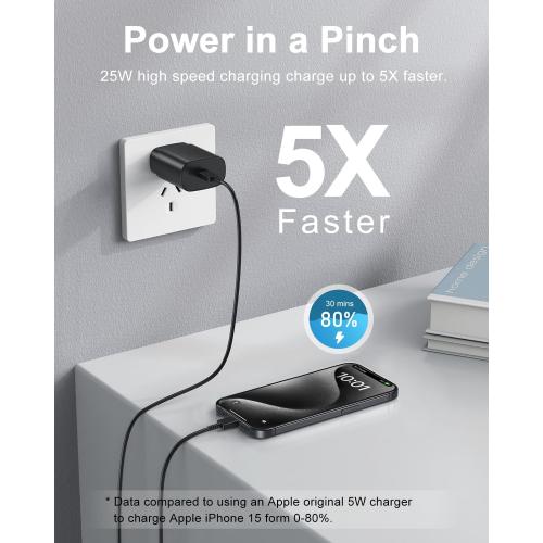 Type C Charger Fast Charging, 2Pack [10FT&6FT] Long USB C Cable with 25W Phone Super Fast Charger Block Compatible with Galaxy S25/S24/Plus/Ultra,iPhone 15/16/17/Air/Plus/Pro Max