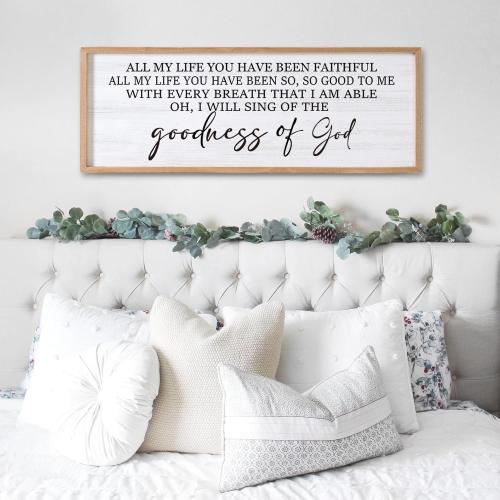 Goodness of God Framed Wall Art, 40''×15'' Positive Religious Natural Bible Verse for Christian God Jesus Christ Prayer, Vintage Rustic Long Holy Catholic Scripture Decor