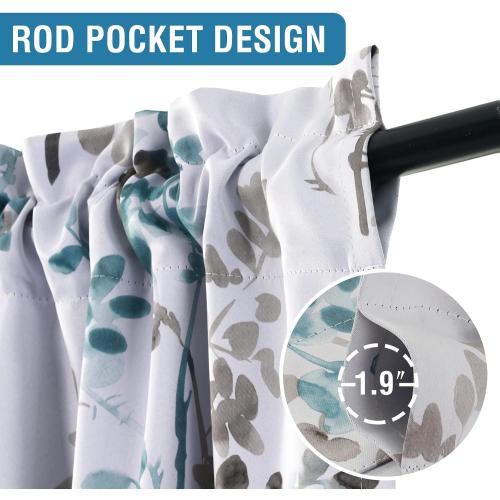 H.VERSAILTEX Valance for Kitchen Windows/Bathroom/Living Room/Bedroom Blackout Window Valance Thermal Insulated Rod Pocket Valance Curtains, 52 W x 18 L, 2 Panels, Floral Pattern in Grey and Teal