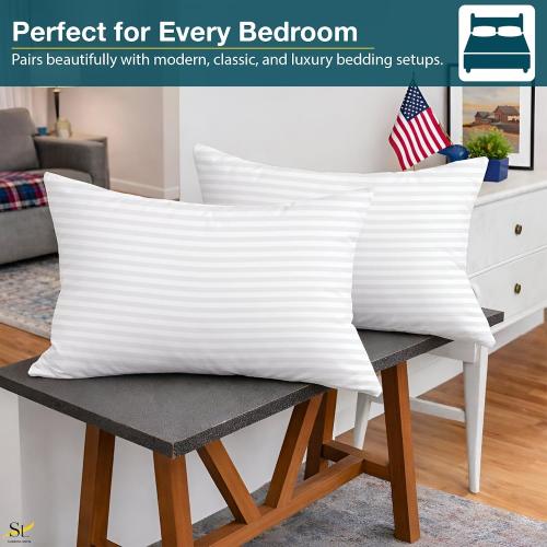 Pillow Cases - Set of 2, White Stripe (24 X 16) - Pillow Covers Made of 100% Cotton - 300 Thread Count Super Soft and Breathable Sateen Weave Pillowcases.