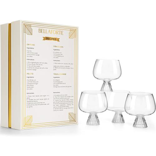 4 Pack Clear BELLAFORTE Goblet Cocktail Glasses, Brandy Glass, Cognac Cups | Set of 4 | 19 oz, Modern Clear Glassware for Gin Tonic, Aperol Spritz, Premium Borosilicate Glass - Idea Gift for Cocktail Lover