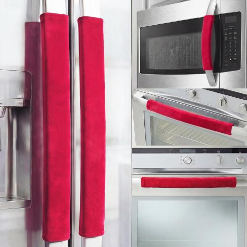 5 PCS Refrigerator Door Handle Covers, Velvet Christmas Red Decors Keep Appliance Clean for Fridge Microwave Stove Bathroom Keep Off Stains Dust Fingerprint Prevent Spread (Red)