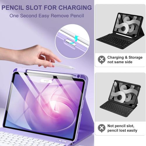 Harvopu Keyboard Case Compatible with iPad Air 11-inch/Air 5th 4th Generation Case with Keyboard-Backlit Detachable, Folio Keyboard Cover with Pencil Holder for Air 11 M4/M3/M2, Air 5/Air 4 (Purple)