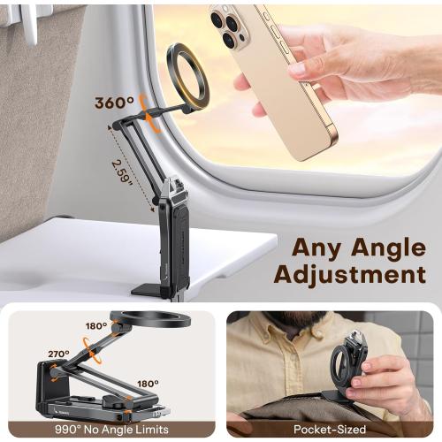 OMOTON TP02 360°Rotating for MagSafe Tripod, Adjustable Aluminum Magnetic Phone Tripod for iPhone 17/16/15/14 Pro Max Air, Foldable Cell Phone Stand Fits Vlog, Gym, Travel Essentials Accessories