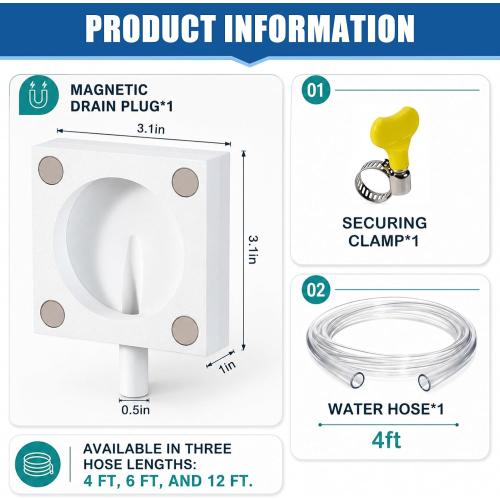 NNG Magnetic Window AC Drain Kit, 4FT Clear Condensate Drain Hose with Stainless Clamp, No-Drill Magnetic Drain Adapter for Window & Mini Split AC Units