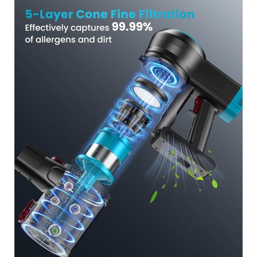 Cordless Vacuum Cleaner, 550W/45Kpa Vacuum Cleaners for Home with Self-Standing, MAX 60Mins Vacuum with LED Display, Anti-Tangled Vacuum Cleaner, Stick Vacuum for Carpet/Pet Hair