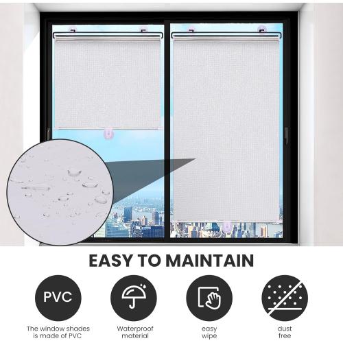 No Drilling Retractable Roller Window Shades W/3 Suction Cups, Black Blackout Blind Shade Temporary Cover Curtain for Home Bedroom Car (49.21 L×22.83 W, Silver Coating)