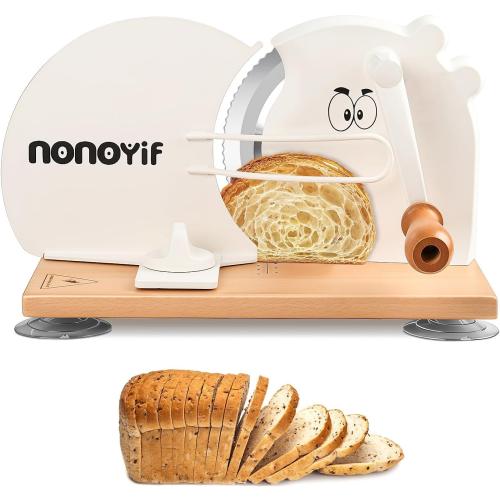 Manual Bread Slicer for Homemade Sourdough Bread, Adjustable Thickness, Hand-Crank Bread Cutter with Metal Guide, Suction Cup & Scale Line, Stainless Steel Blade, Beech Wood Base for Even Slices