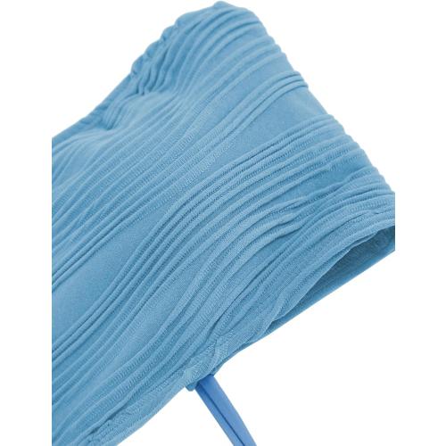 ZAFUL Women Strapless Textured Bandeau Bikini 2 Piece Swimwear Cheeky Solid Lace up Bathing Suits