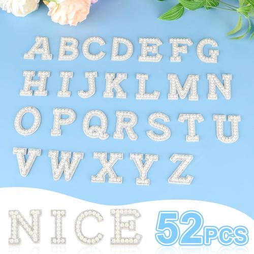 ASTARON 52 Pcs Self Adhesive Letter Patches Pearl Rhinestone Letter Stickers, Glitter Rhinestone Letters A-Z Embroidered Applique Patches Alphabet Cloth Patch for Clothes, Bags, Hat, Phone Case, DIY
