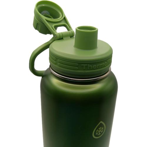 ThermoFlask 40 oz Bottle with Spout and Straw Lid - Stainless Steel, Double-Wall Insulation & BPA-Free - Leakproof, Resuable - Forest Green/Purple Sunset (2 Pack)