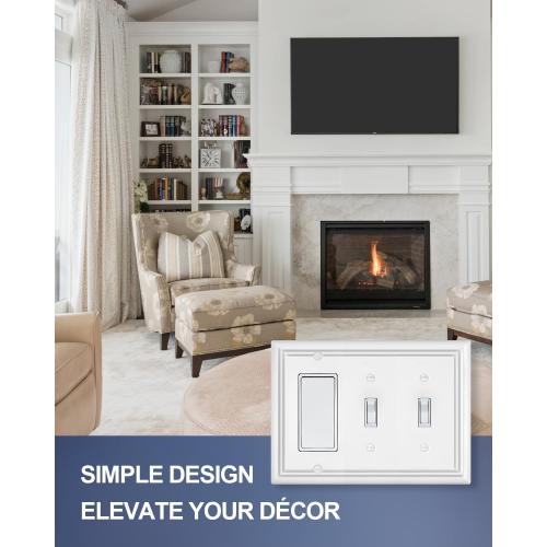 Metal Wall Plates, Decorative Switch Plates and Outlet Covers (Pure White/2 Toggle/1 Decorator 1 Pack)