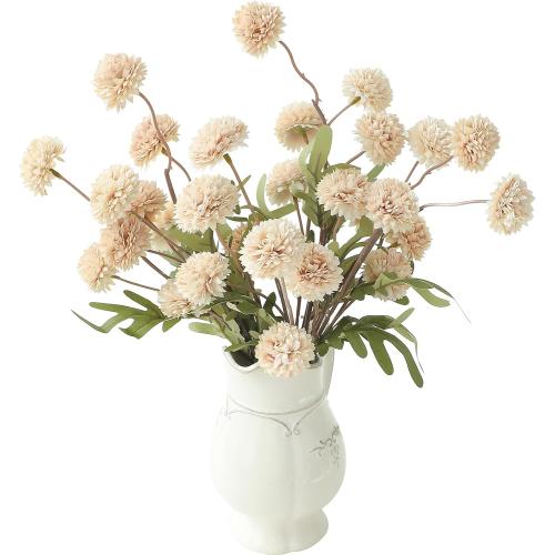 Floroom 6pcs Beige Faux Silk Mums Artificial Flowers, Bulk Fake Small Mini Chrysanthemums with Stems for DIY Champagne Wedding Centerpieces Floral Arrangements Vase Fillers Home Decorations