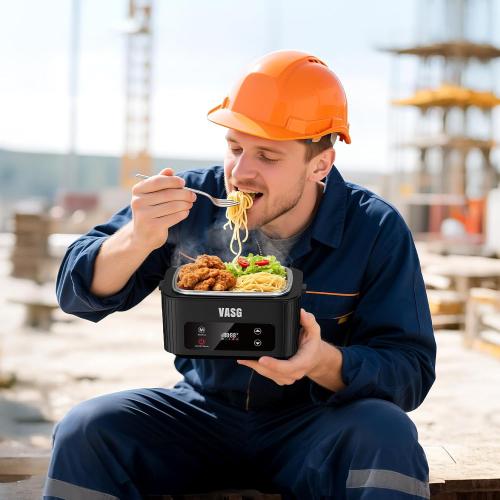 VASG 2026 Upgraded Cordless Heated Lunch Box for Adults, XXL 5.1-Cup Electric Lunch Box with 360° Surround Rapid Heating, 12000mAh Portable Food Warmer with Timer, LCD Display for Office & Car