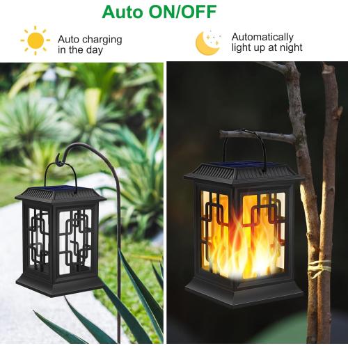Solar Lanterns Outdoor Waterproof, Hanging Solar Lights for Outside Black Hanging Solar Powered Lantern Decorative for Garden Yard Patio, 2 Pack