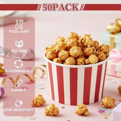 Zopeal 50 Count Red and White Striped Ice Cream Cups Disposable 9 oz Ice Cream Bowls Paper Race Car Birthday Christmas Party Supplies Snack Cups Sundae Picnic Dessert Yogurt Bowls for Food