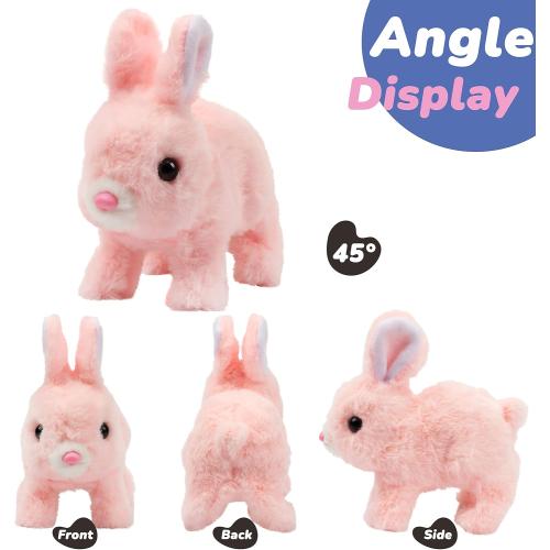 Hopearl Hopping Rabbit Interactive Electronic Pet Plush Bunny Toy with Sounds and Movements Animated Walking Wiggle Ears Twitch Nose Gift for Toddlers Birthday, Pink, 7''