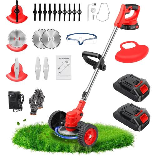 ALSO GO 24V Electric Weed Wacker with Wheels, Grass Trimmer Cordless, 3 in 1 Weed Eater Battery Powered with 2pcs Batteries & Charger, Weed Trimmer/Brush Cutter/Edger Lightweight for Lawn & Yard
