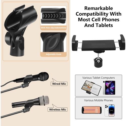 Ramzi Mic Stand,6 In 1 Microphone Stand Floor Boom Mic Stand, Support Boom Gooseneck Mic Clips Tablet Phone Holder Any Combination With Mic Stand Bag