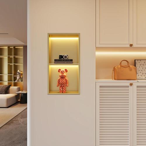 Neohomee 2-Tiers 12x24 Shower Niche with LED Light Strips, Golden Recessed Wall Cabinet, Stainless Steel Wall Niche for Shower Wall, Waterproof NO Tile Needed Storage Organizer (3000K LED Light)