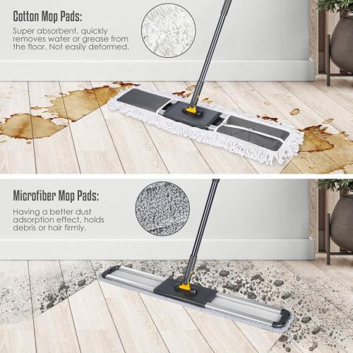 36 Inch Commercial Industrial Floor Mop, Long Handle, Washable Cotton and 2 Microfiber Mop Pads, Heavy Duty Wet and Dry for Hardwood, Tiles, Laminate