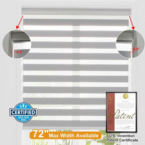 Size 39x72 Color Grey Persilux Cordless Zebra Blinds for Windows Free-Stop Roller Window Shades (39 W X 72 H, Grey) Dual Layer Light Control for Day and Night, Light Filtering Sheer Shades for Home, Easy to Install