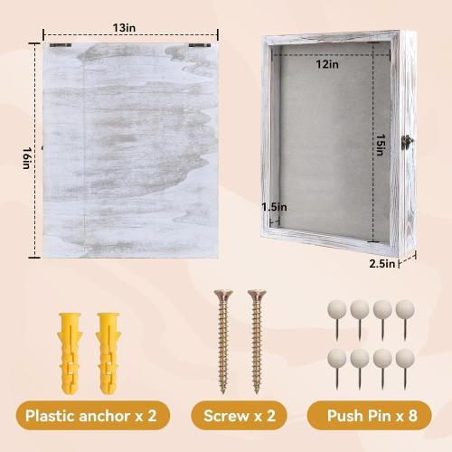 Shadow Box Fram 13x16, White Flower Shadow Box, Graduation Shadow Box with Glass Window and Metal Lock, Wall Display Case, Large Shadow Boxes Display Cases (13*16)