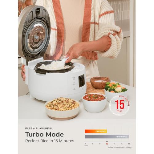 CUCKOO Twin Pressure Rice Cooker 6-Cup Uncooked / 12-Cup Cooked with Nonstick Inner Pot, Versatile Rice Maker & Warmer with 16 Menu Options, Open Cooking Mode, Voice Guide, White (CRP-ST0609FW)