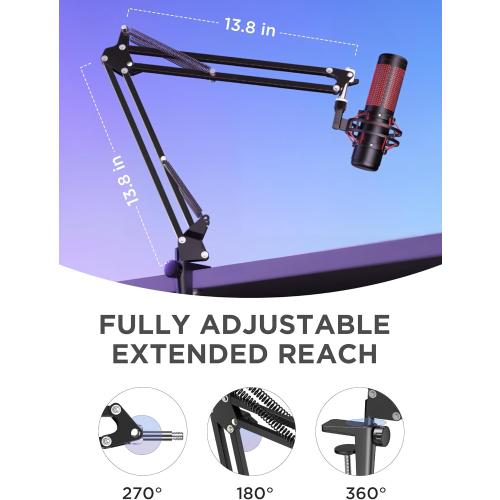 InnoGear Boom Arm Microphone Mic Stand for Blue Yeti HyperX QuadCast SoloCast Snowball Fifine Shure SM7B and Other Mic, Black
