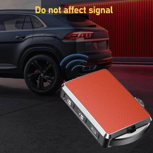 Compatible with Volvo Key Fob Cover Case for 2017-2024 XC90 XC60 XC40 S90 V90 S60 V60 Key Cover,Aluminium Alloy Shell Protection(Leather Orange)