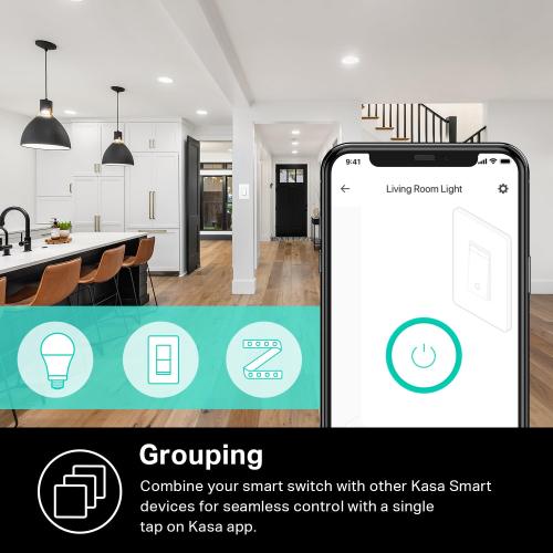 Kasa Smart Dimmer Switch HS220, Single Pole, Needs Neutral Wire, 2.4GHz Wi-Fi Light Switch Works with Alexa and Google Home, UL Certified, No Hub Required, 1 Pack