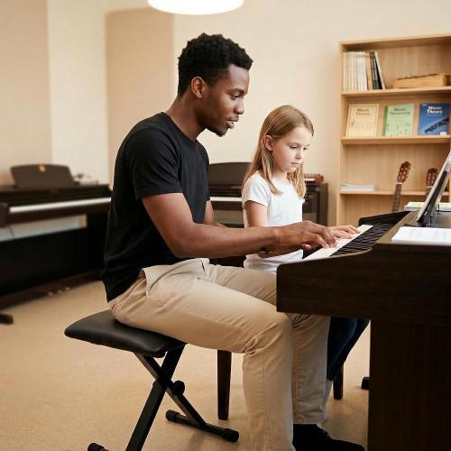 Adjustable Keyboard Bench with Extra-Thick Seat & Carrying Bag, Folding Piano Stool for Adults/Kids, Portable Height Adjustable Organ Stool, Heavy-Duty 330lbs Capacity Non-Slip Feet - Black
