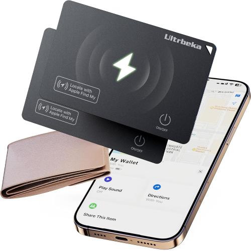 Ultrbeka Wallet Tracker Slim Card Tracker, 0.094in Rechargeable Bluetooth Tracker for Wallets, Passport, Work with Apple Find My, Card Locator- iOS Only [Apple MFi Certified] - 2pcs in 1