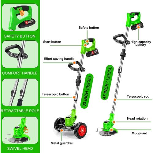 Cordless Weed Wacker Electric Battery Powered 21V Lightweight Electric Weed Trimmer with 2 Battery Operated Leaf Blower Weed Storage Bag Grass Trimmer/Edger Lawn Tool/Brush Cutter for Garden Yard
