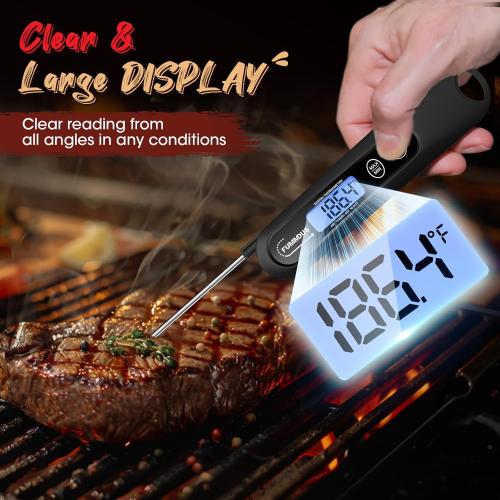 Digital Meat Thermometer - 2S Instant Read Food Thermometer with Backlight, Foldable Probe for Turkey BBQ Grill Smoker Candy, Essential Kitchen Cooking Gadget