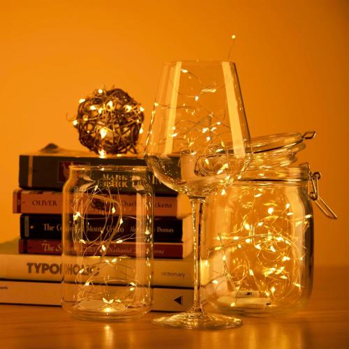 6 Pack Fairy Lights Battery Operated String Lights, 7ft 20 Led Mini Lights, Waterproof Silver Wire Starry for Mason Jars DIY Wedding Party Bedroom Christmas (Warm White)