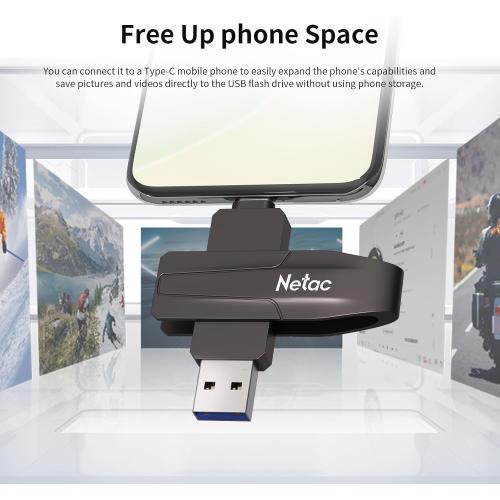 Netac 128GB Portable External USB Solid State Drive up to 550MB/s Type-c and USB 3.2 Dual Interface for Data Storage, Expansion of Storage for Photos/Videos/Music/Files, US8