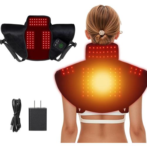 Color Black Red Light Therapy Neck Shoulder,Rechargeable Infrared Light Therapy Device for Body with Vibration and Timer,Wearable 660nm&850nm Red Light Therapy Wrap Pads for Body at Home