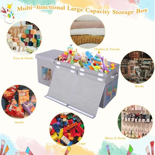 Large Stackable Storage Bins with Lids, Collapsible Sturdy Storage Organizer Boxes Bins Baskets, Foldable Closet Organizer Baskets for Home (Gray, L)