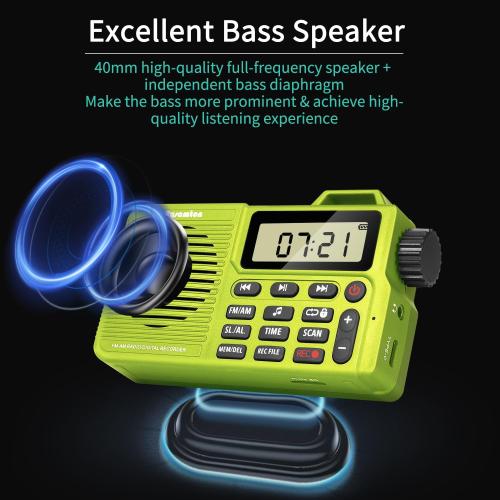 (Yellow Green) Portable AM/FM Radio, Digital Radio Recorder, Bluetooth 5.0 Speaker, Alarm & Sleep Function, 12/24H Time Display