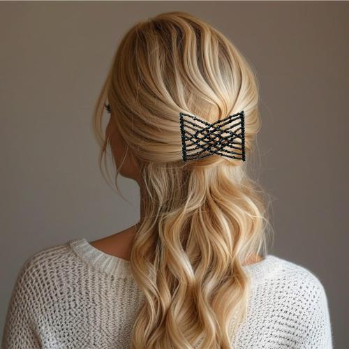 5 Pieces Magic Hair Comb Stretchy Double Comb Elastic Beaded Hair Clips for Women Girls Vintage Hairstyle Multipurpose Hair Accessories (Black, Brown, White, Pink,Blue)