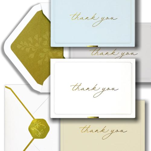 ukee's Gold Foil Thank You Cards with Envelopes Bulk, 32-Pack Embossed Blank Thank You Notes in 4 Colors w/Gold Seal Stickers - Minimalist Designs for Baby Shower, Wedding, Small Business, Graduation