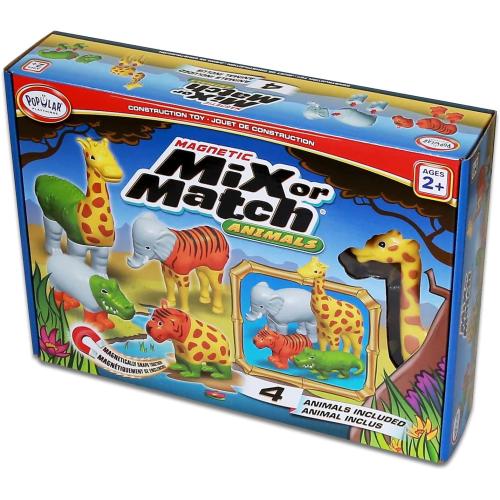 POPULAR PLAYTHINGS Magnetic Animals for Toddlers 1-3, Mix or Match Animal Toys, Set of 4 Gift for Kids - Jungle Animals
