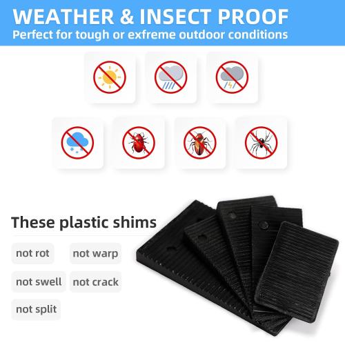 16 Pack Multiple Size Slopes Black Plastic Composite Shims Leveling Wedges for Furniture Extreme Load Capacity Support Easy to snap Cut-to-fit Door Window Toilet Shims Sheds Table Levelers