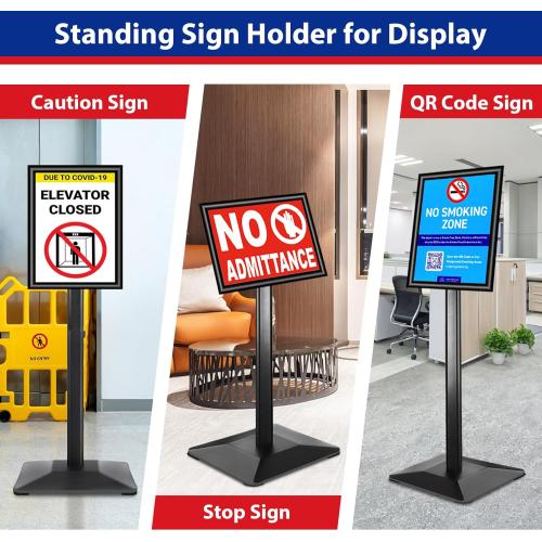 Business & Store Sign Holders 8.5x11inch 3Pack Adjustable Floor Standing Sign Holder with Heavy Duty Display Stand (Black, Silver)