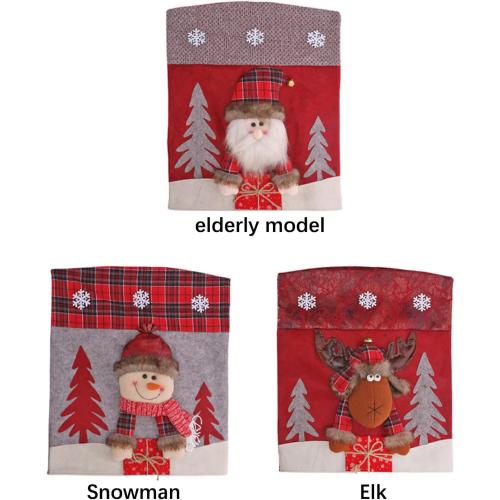 FQQWEE 4PCS Christmas Chair Covers, 3D Cute Plush Christmas Chair Back Covers, Xmas Dinner Chairs Cover, Christmas Dining Chair Slipcovers, Santa Claus, Snowman, Elk(#2)