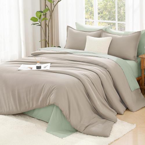 Size 120x98 Set of 3 Color Grey  Litanika Comforters Oatmeal Oversized King Size, 3 Pieces Lightweight Solid Bedding Comforter Set, All Season Fluffy Bed Set (120x98In Comforter & 2 Pillowcases)