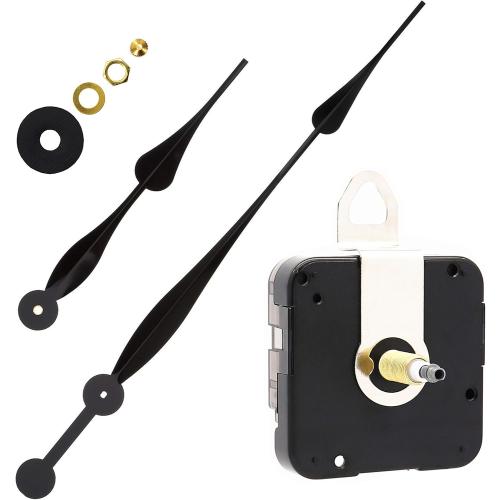 Black 12in Youngtown 12888 High Torque Long Shaft Clock Movement Mechanism with 12 Inch Long Spade Hands Total Shaft Length 1-3/32 inches