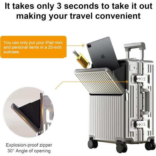 Zipperless Luggage, 22.4 x 15.4 x 9.4 Aviation Certified, Polycarbonate Aluminum Hardshell, Expandable Carry-On Luggage with Spinner Wheels, Hardshell Luggage, 20 Inch Cabin