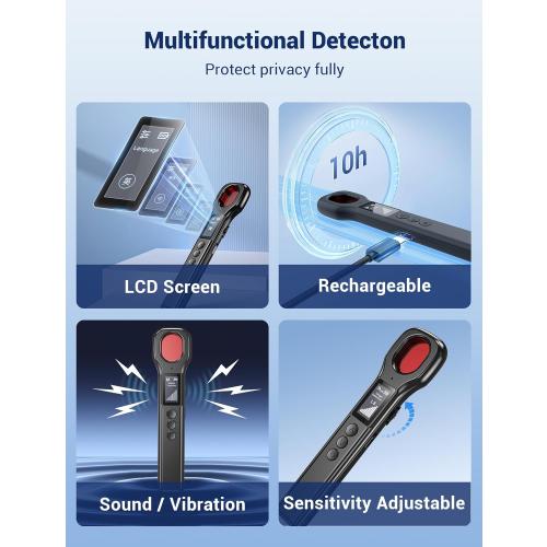 Hidden Camera Detectors, 2025 Camera Detector, GPS Tracker & Bug Detector, Listening Device Detector, 5 Levels Sensitivity 4 Modes for Hotel Rooms, Travel, Office, Car(Black)